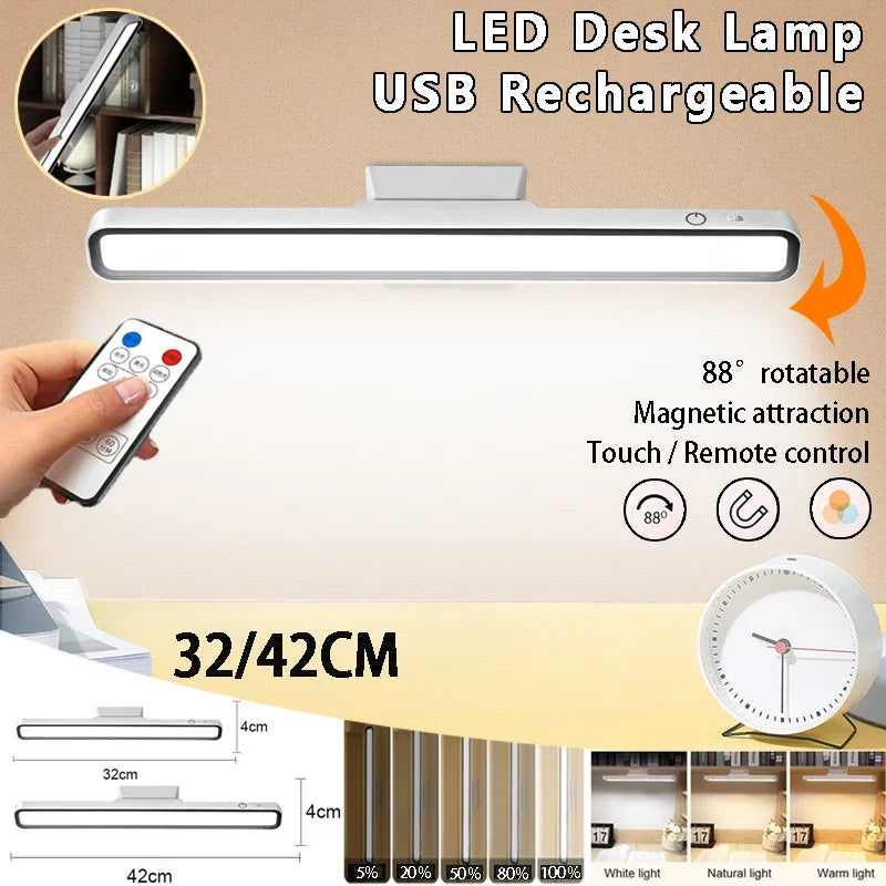 LED Desk Lamp Rechargeable Hanging Magnetic Table Lamp Remote Control Stepless Dimming Night Light for Bedroom Cabinet Wardrobe