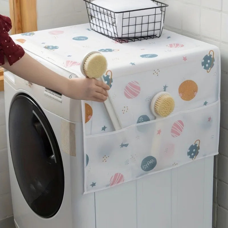 1pc Random Color Pattern Refrigerator/Washing Machine Dust Cover with Pockets Appliance Cover Storage Bag. Dust Cover