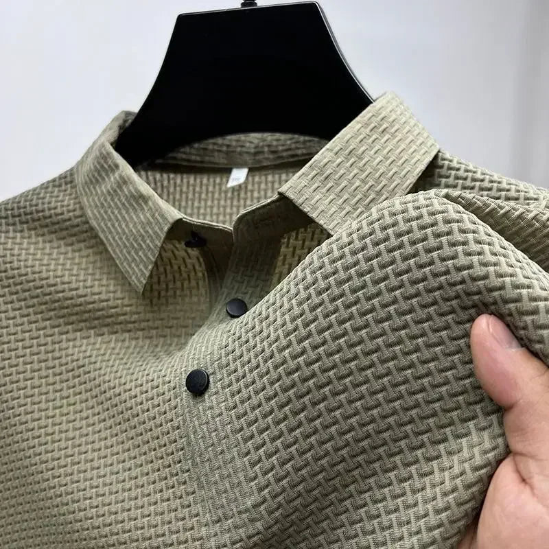 【High-quality】Asian Sizes Summer New Men's Lop-up Hollow Short-sleeved Polo Shirt Ice Silk Business Casual Sweat-absorbing Top