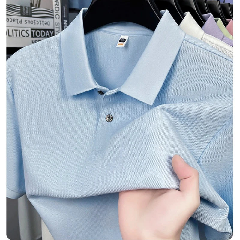 Men 100% Mercerized Cotton Polo Shirt Solid Short Sleeve Casual Business Tops Odor Resistant Premium 205g Summer