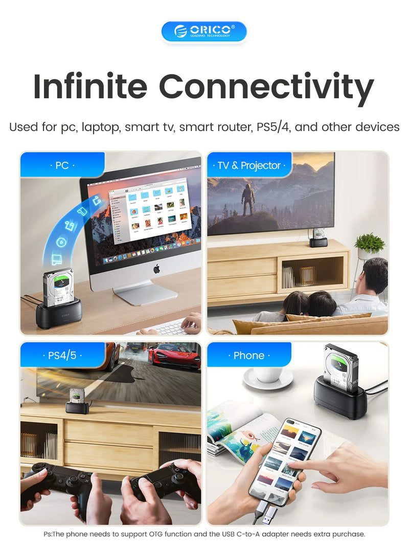 ORICO SATA to USB3.0 Hard Disk Docking Station for 2.5" 3.5" SSD Disk Case  5Gbps Speed HDD Docking Station Hard Drive Enclosure