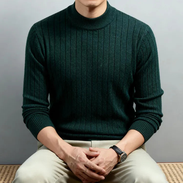 Men's Semi-High Neck Knit Sweater, 500g Wool-Like Texture, Anti-Pilling, Quiet Luxury Style Beige Gray Brown