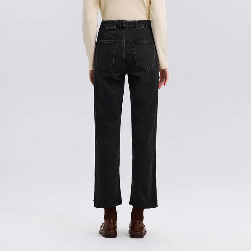 Semir Soft Jeans Women Raw Hem Straight Leg Egg Roll Pants Leg Slimming Trousers 2026 Spring Fashion Casual Bottoms