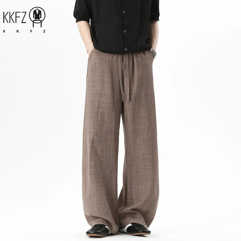 Men Linen Blend Baggy Harem Trousers Elastic Drawstring Closure Relaxed Tapered Shape For Leisure And Daily Wear