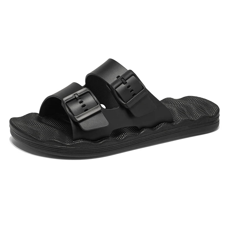Men's Adjustable Double Buckle Slide Sandals Casual Slippers Lightweight EVA Flat Slides for Indoor Outdoor Beach Shower