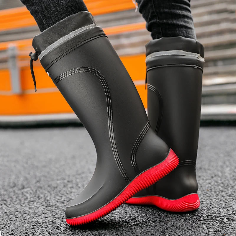 Rain Shoes Men's Waterproof Rainproof Boots Four Season Soft Sole Anti-Slip Comfort Outdoor Work Water Shoe High Top Water Boots