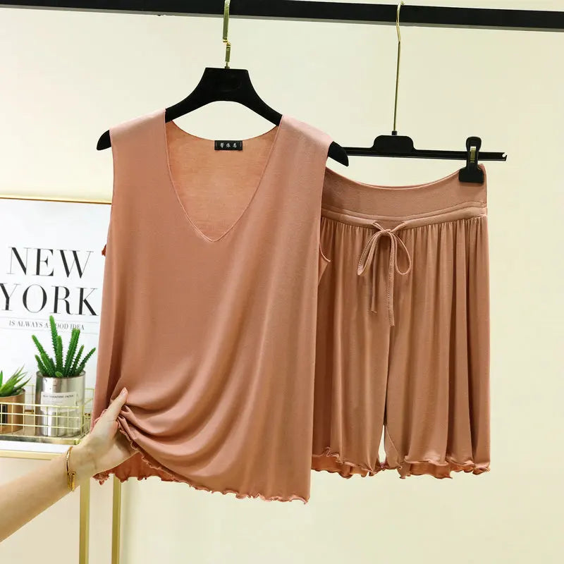 V-neck Vest Shorts Two-piece Set Women's Pajamas Pijamas Feminino Loungewear Women Sleepwear Conjunto Femenino Nightwear