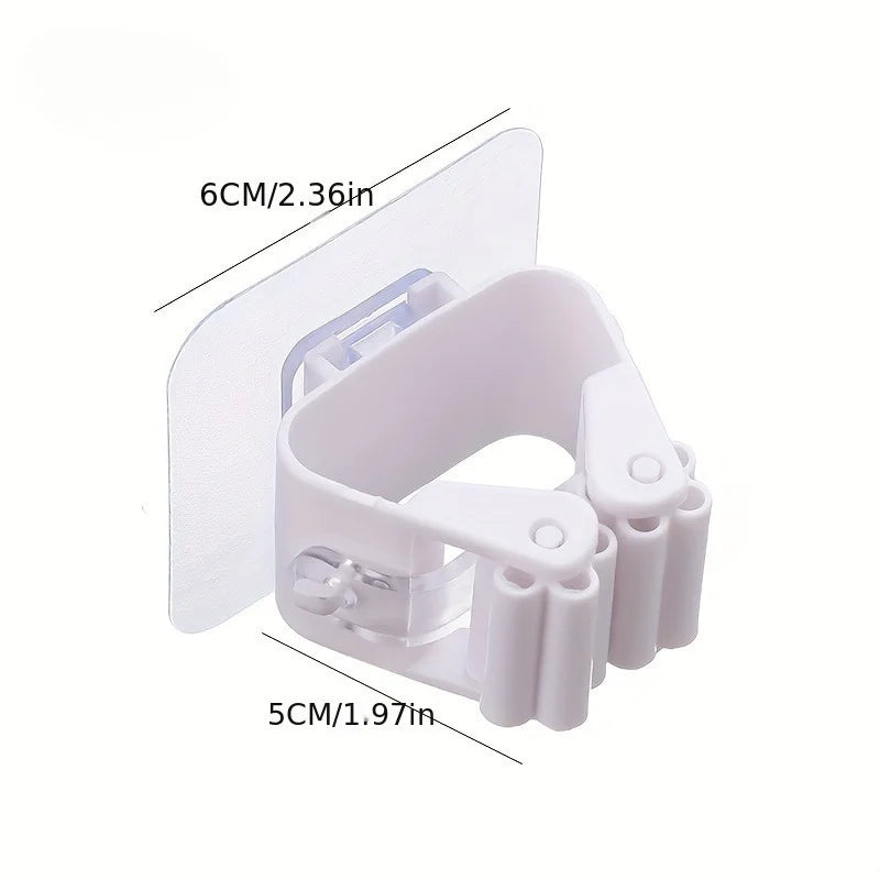 2/4pcs Mop Organizer Holder, Seamless Wall Mounted Mop Clips with No Drill, Strong Adhesive Bathroom Storage Hooks.