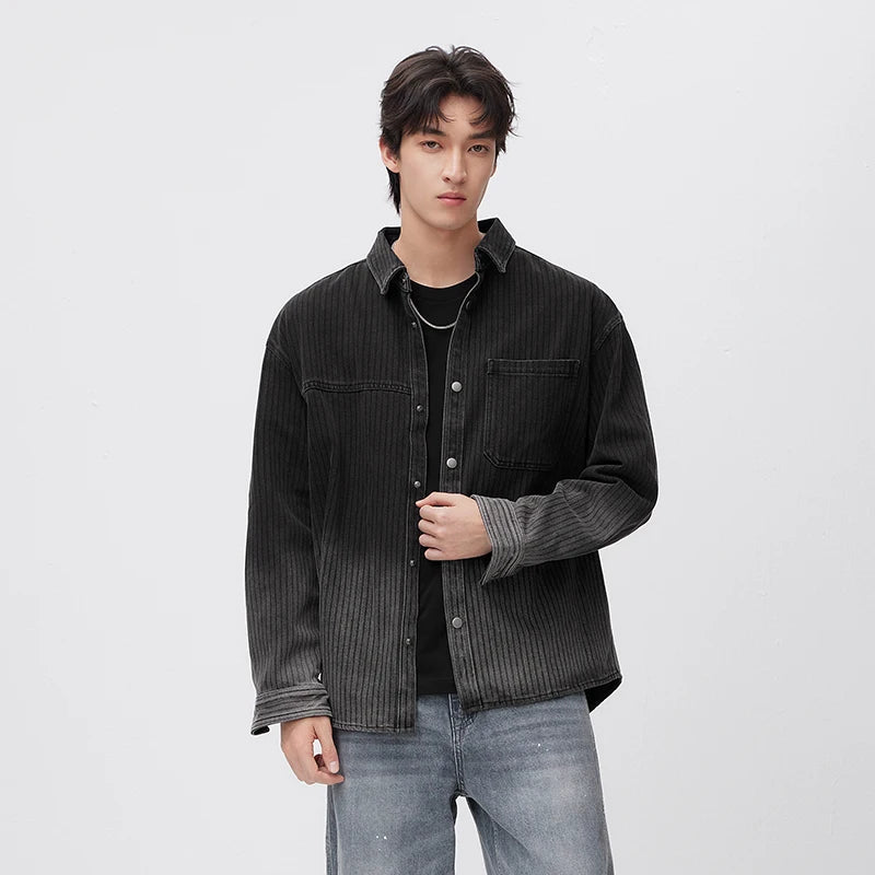 Semir Men Shirt 2026 Spring Long Sleeve Loose Fit Lapel Collar Gradient Print Washed Chest Pocket Casual Style Daily Wear Top