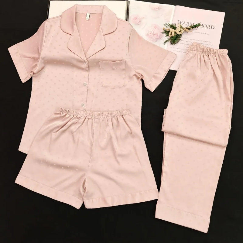 Women's Pajamas Short Sleeve Sleepwear Nightie Nightwear Woman Summer 3 Pieces Home Set Female Night Wears For Females Pijama