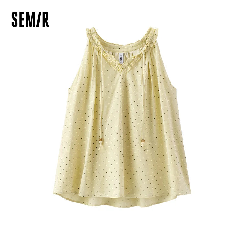 Semir Womens Shirt 2026 Polka Dot Ruffle Sleeveless Retro Gentle Style Casual Elegant