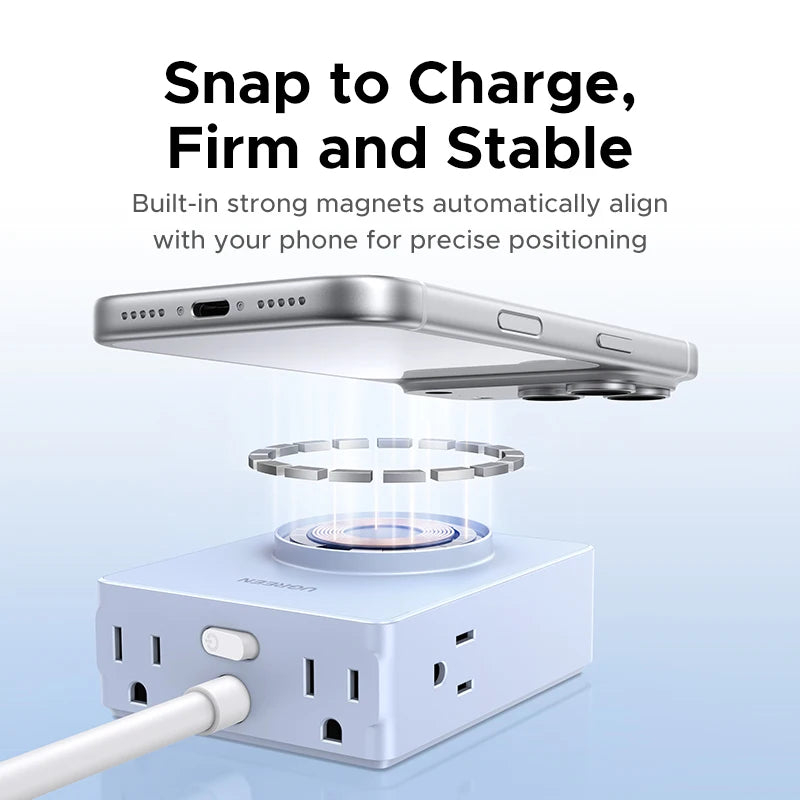 UGREEN Qi2 Certified 15W Magnetic Wireless Charger US Plug Power Strip With 2A2C&4AC Magsafe iPhone 17/16 Pro Max MacBook Pro