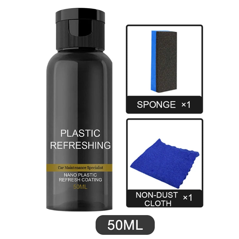 SEAMETAL 50ml Car Plastic Refreshing Coating Agent Set Nano Plastic Refurbish Agent with Sponge Cloth for Car Accessories