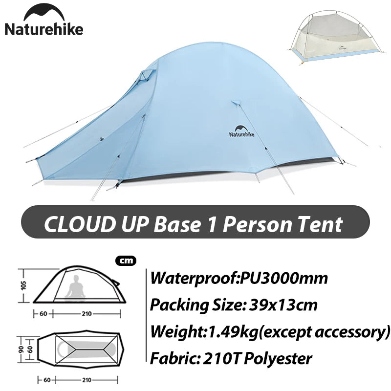 Naturehike New Cloud Up Base Camping Tent 1 2 3Person Lightweight Waterproof Backpacking Tent Outdoor Cycling Hiking Travel Tent