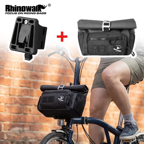 កន្ត្រកខាងមុខកង់ Rhinowalk ជាមួយនឹងអាដាប់ទ័រឥតគិតថ្លៃ ប្លុកកាបូបដាក់ដៃចង្កូតកង់សម្រាប់កង់បត់ Brompton Dahon Urban
