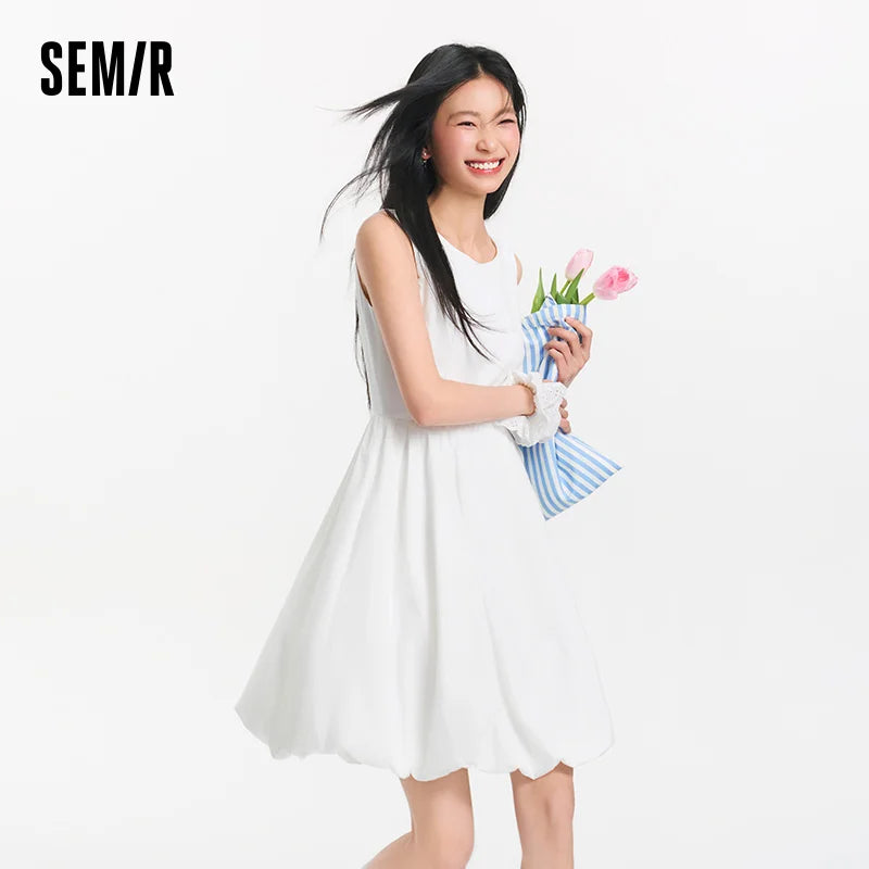 Semir Women Dress Crew 2026 Sleeveless Solid Waist Cinched Urban Casual Everyday Style Soft Comfortable Daily Wear Trendy