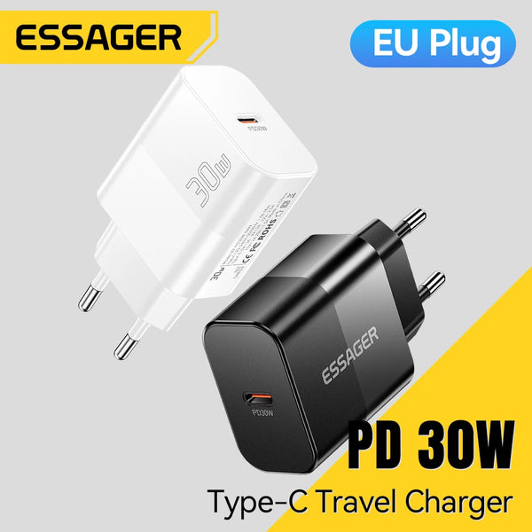 Essager 30W Type C Travel Charger Portable USB C Charger PD Fast Charging For iPhone 16 15 14 13 Pro Max Xiaomi Galaxy S24 Ultra