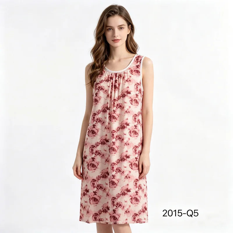 Women's Nightgown Night Dress Round-Neck Sleeveless Summer Nightgowns Woman Sleep Soft Lounge Dress for XL-6XL Pajamas Dress