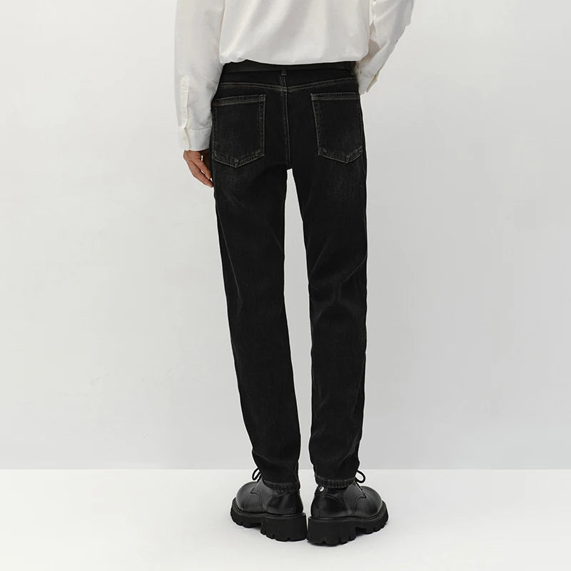 Semir Men Jeans Fleece Lined Stretch Skinny Fit Whisker Wash 2026 Vintage Commuter Warm Slim Urban Casual Denim Trousers