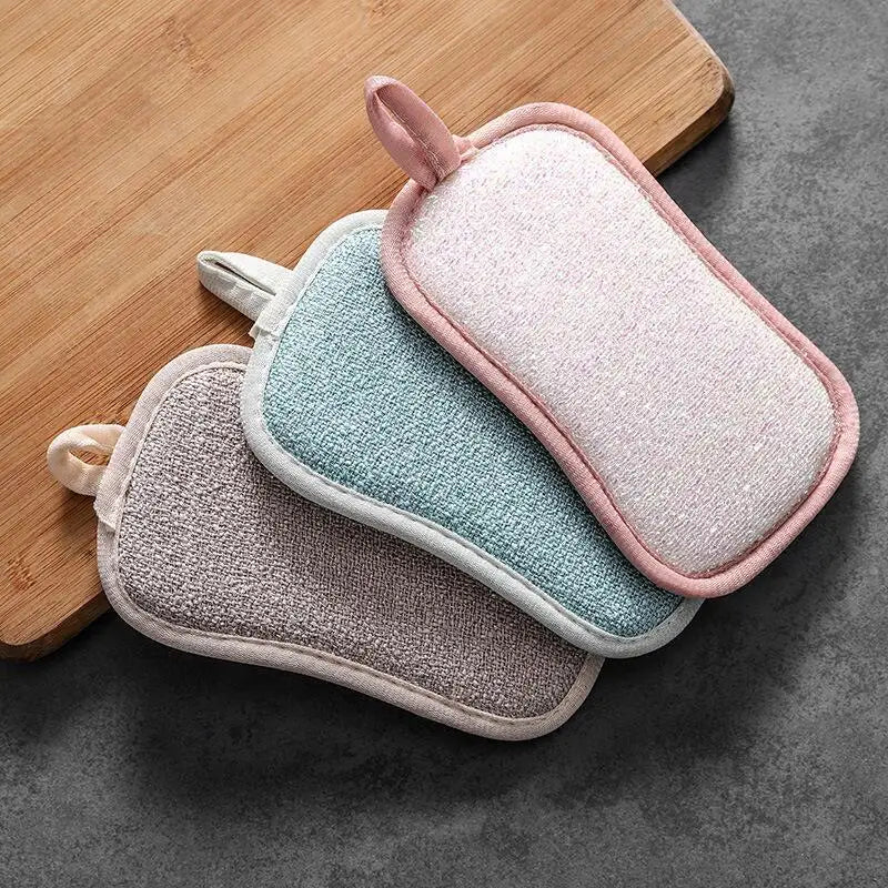 1/2/3pcsNon-Scratch Microfiber Sponge,Multi-Purpose Scrub Sponges For Kitchen Kitchen Gadgets,Cleaning plate sponge kitchenware