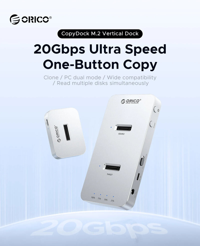 ORICO M.2 NVMe SATA SSD Enclosure Docking Station Aluminium Alloy USB 3.2 Gen 2 10Gbps External Docking Base Tool Free