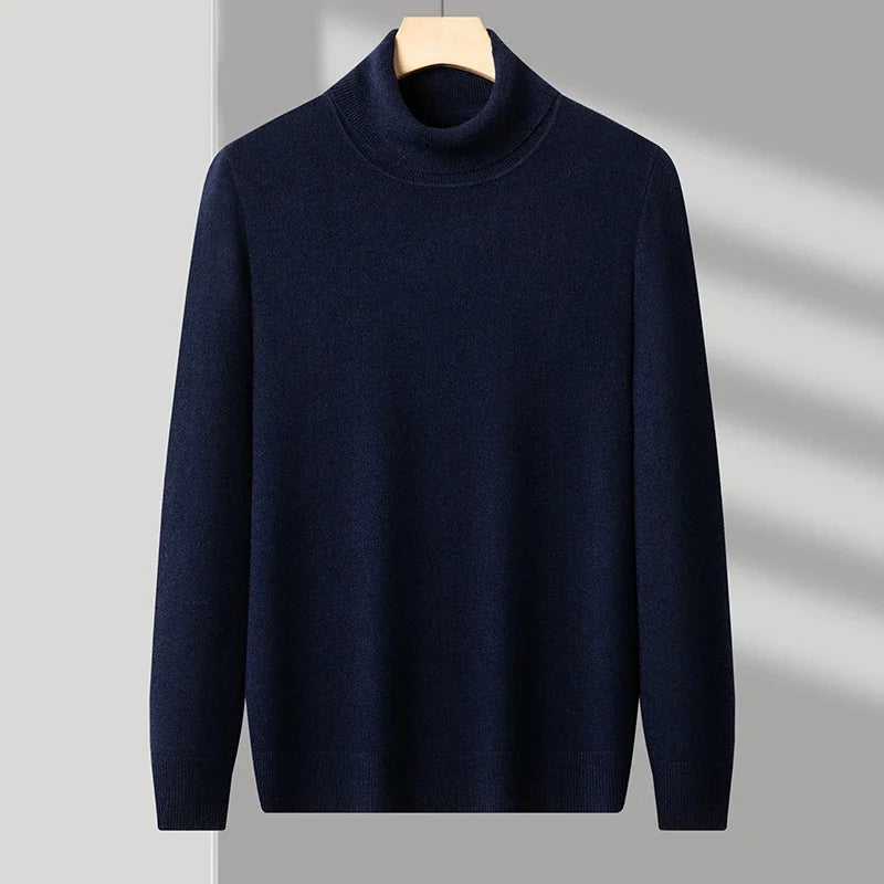 Men's Knitted Turtleneck Sweater High Quality Anti-Pilling Long Sleeve Solid Color Pullover for Autumn Trendy Streetwear