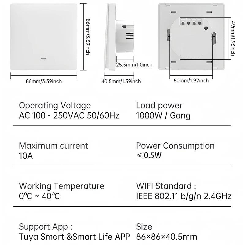 Tuya ZigBee Light Switch Transmitter Kit, No Neutral Wire Required, 1/2/3 Gang Works with Smart Life Alexa