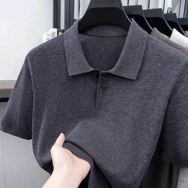Men's Short Sleeve Polo - High Density 16-Gauge Knitted Tencel & Linen | Vintage Breathable Summer Shirt