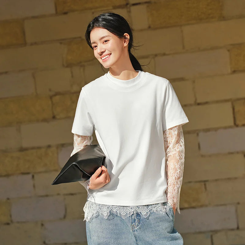 Semir Women Tshirt Solid Color Slim Fit Crew Neck Short Sleeve Summer 2026 Versatile Casual Everyday Fashion Top