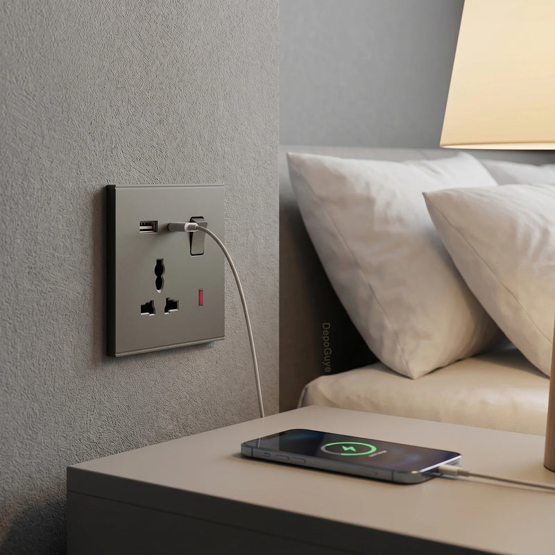 UK 13A with USB Type-c 18W Quick Charge Wall Power Socket Plug,Universal Wall light Switch Panel Dual USB Electrical Outlet