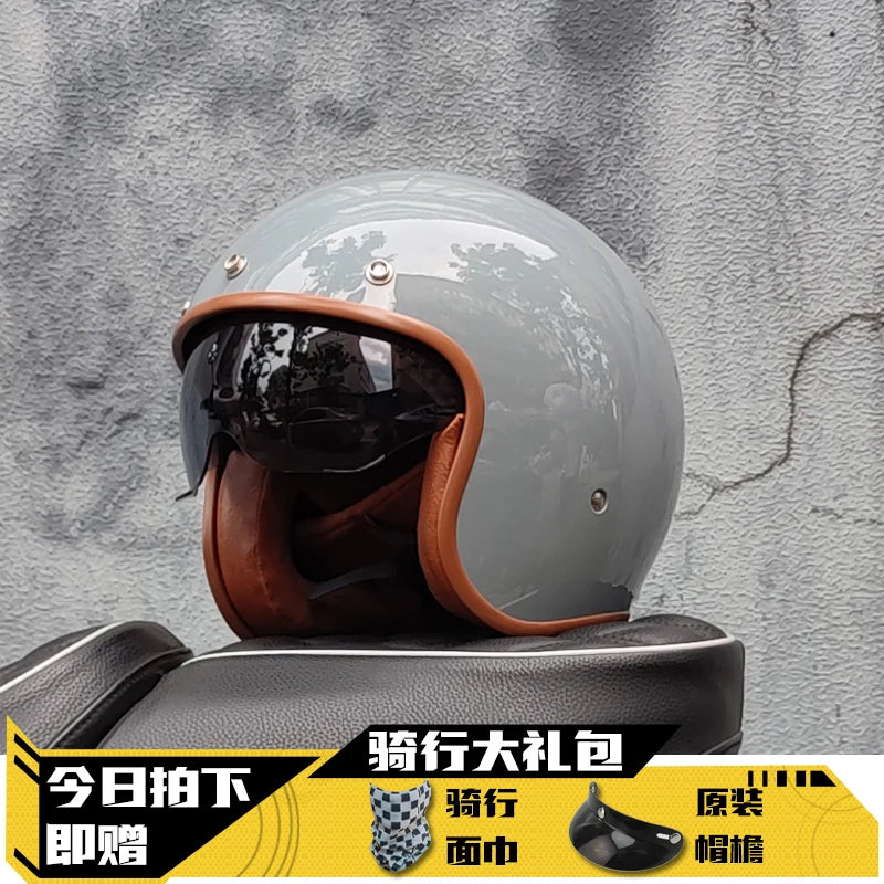 ORZ-060 Vintage 3/4 Jet Motorcycle Helmet Retro Open‑Face Half Helmet,Classic Chopper Scooter Riding Helmet Casque Moto