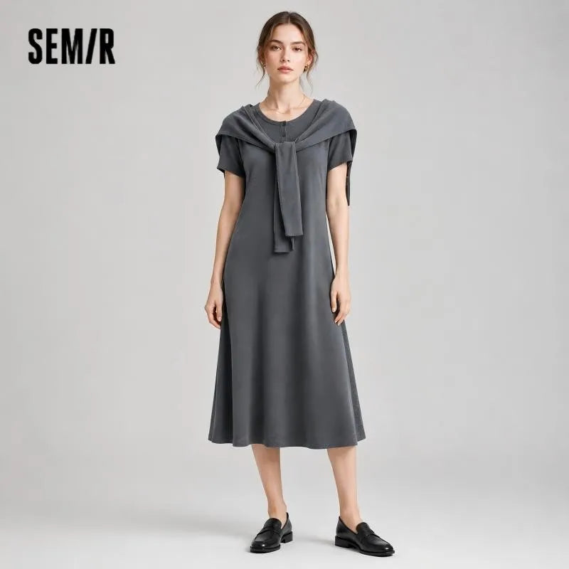Semir Women Dress Cool Feeling Henry Neck Standard Shoulder Solid Shawl Elegant Casual 2026 Summer Fashion Top