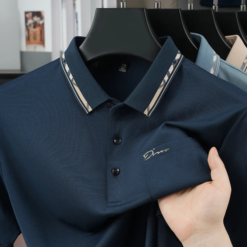 Luxury New Man Short-Sleeved Polo Shirt Lapel Button Letter Print Pocket Design Summer Golf T-Shirt Business Casual MensClothing