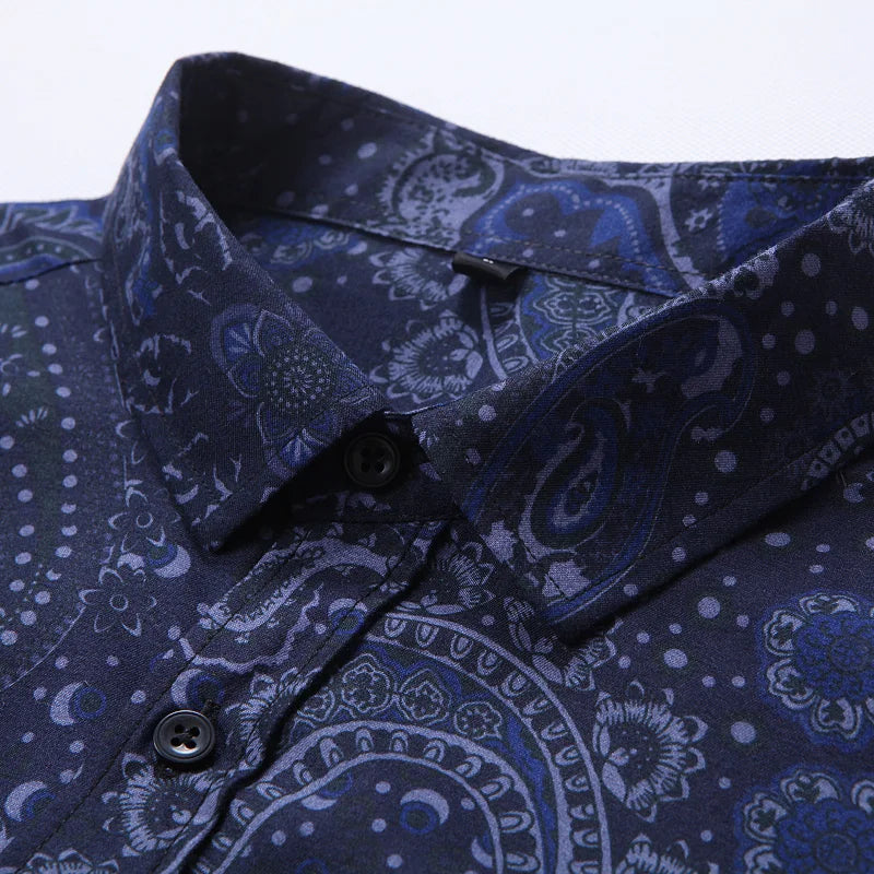 2026 New Men's Blue Long Sleeve Printed Shirt, Business Casual Male Shirts, Asian Size Camisas Para Hombre M-5XL 6XL 7XL