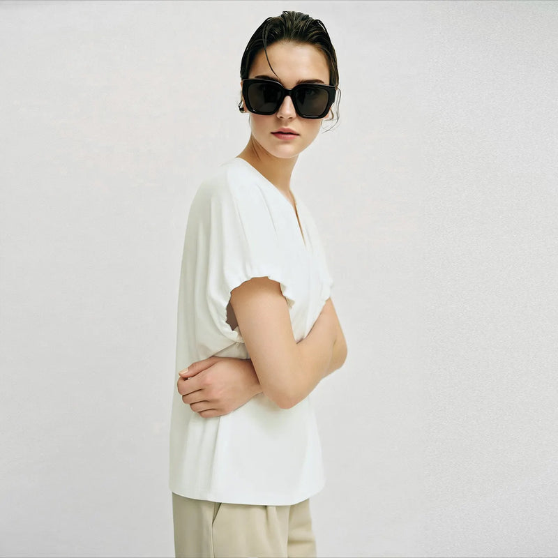 អាវយឺត Amii V-Neck សម្រាប់នារី រដូវក្តៅ ឆ្នាំ២០២៦ អាវយឺតដៃខ្លី Dolman ថ្មី ដែលអាចលៃតម្រូវបាន រលុង សម្រាប់នារី 12622182