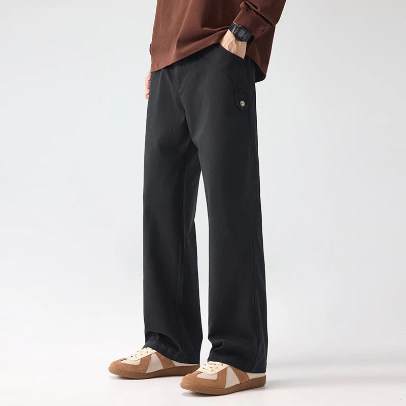 DUKEEN Heavyweight Lyocell Blend Straight Men's Casual Pants 2025 Autumn Soft Loose Fit Essential Trousers Men's Clothing