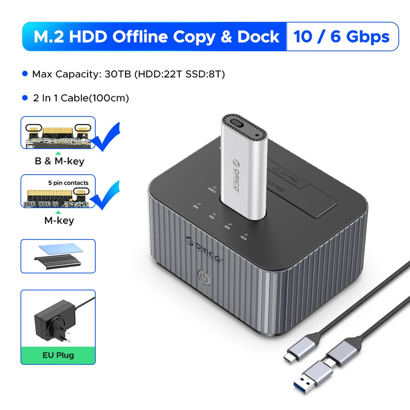 ORICO M.2 NVMe SATA SSD Enclosure Docking Station USB 3.2 Gen 2 10Gbps External Docking Base with lock latch Tool Free