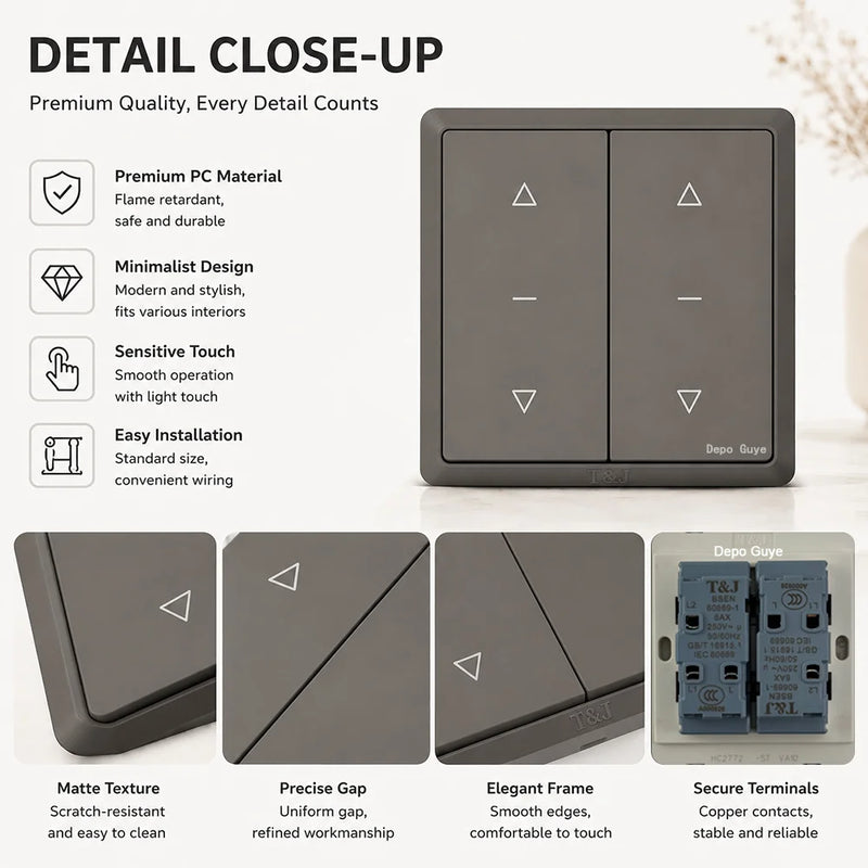 Curtain Push Button Switch EU Plastic Frame Motorized Roller Blinds Shutter Wall Switch Automatic Rebound Reset switch