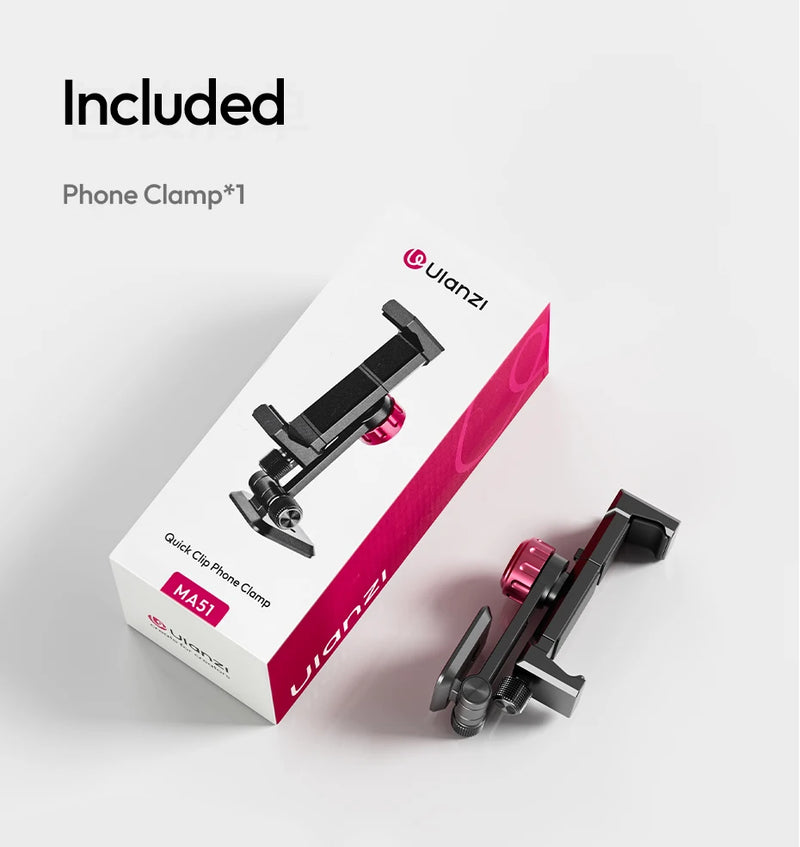 ក្ដាប់ទូរស័ព្ទ Ulanzi MA51 QuickClip ម៉ោនជើងកាមេរ៉ាជាមួយនឹងការបង្វិល 360° Uka បញ្ចេញរហ័សសម្រាប់ម៉ោនភ្លើងវីដេអូ Vlog ផ្សាយផ្ទាល់