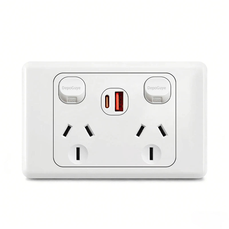 Australian Standard Usb Wall Dual Socket with 2gang Switch, Au Plug Adapter Mobile Phone Charging Power 10A Socket 118mm*72mm