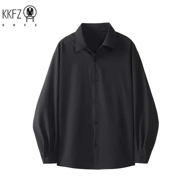Mens All Match Collared Blouse Long Sleeve Single Breasted Soft Fabric Easy Layering For Business And Casual Occasions