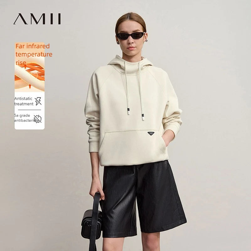 Amii Hooded Sweatshirts 2026 Winter New Loose Micro-elastic Long Sleeve Women's Hoodie Warm Versatile Sweatshirt Woman 12544111