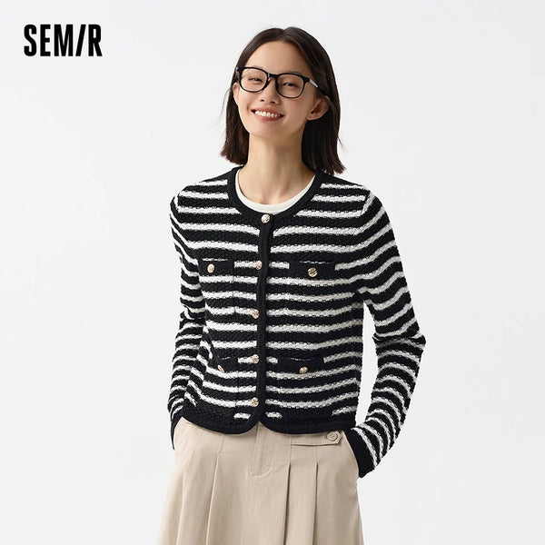 អាវក្រៅ Semir Soft Cardigan សម្រាប់ស្ត្រីឆ្នាំ ២០២៦ កខ្លីចង្កេះខ្ពស់ឆើតឆាយសុភាពរាបសារទាន់សម័យសម្រាប់ស្ត្រី អាវយឺតនិទាឃរដូវ