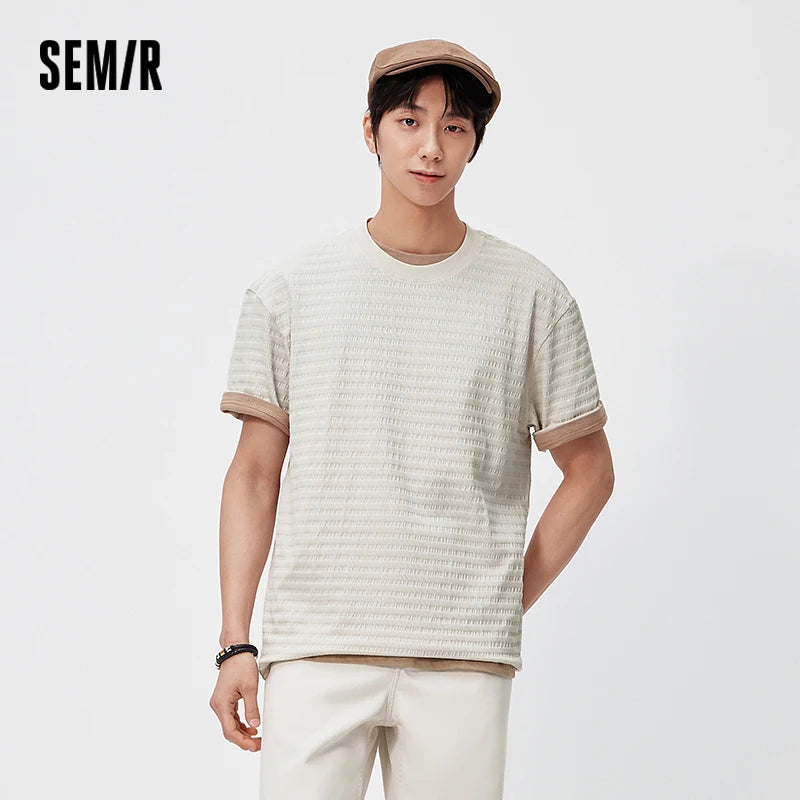 Semir Mens Tshirt 2026 Solid Texture Knitted Slightly Loose Crew Neck Slightly Elastic Casual