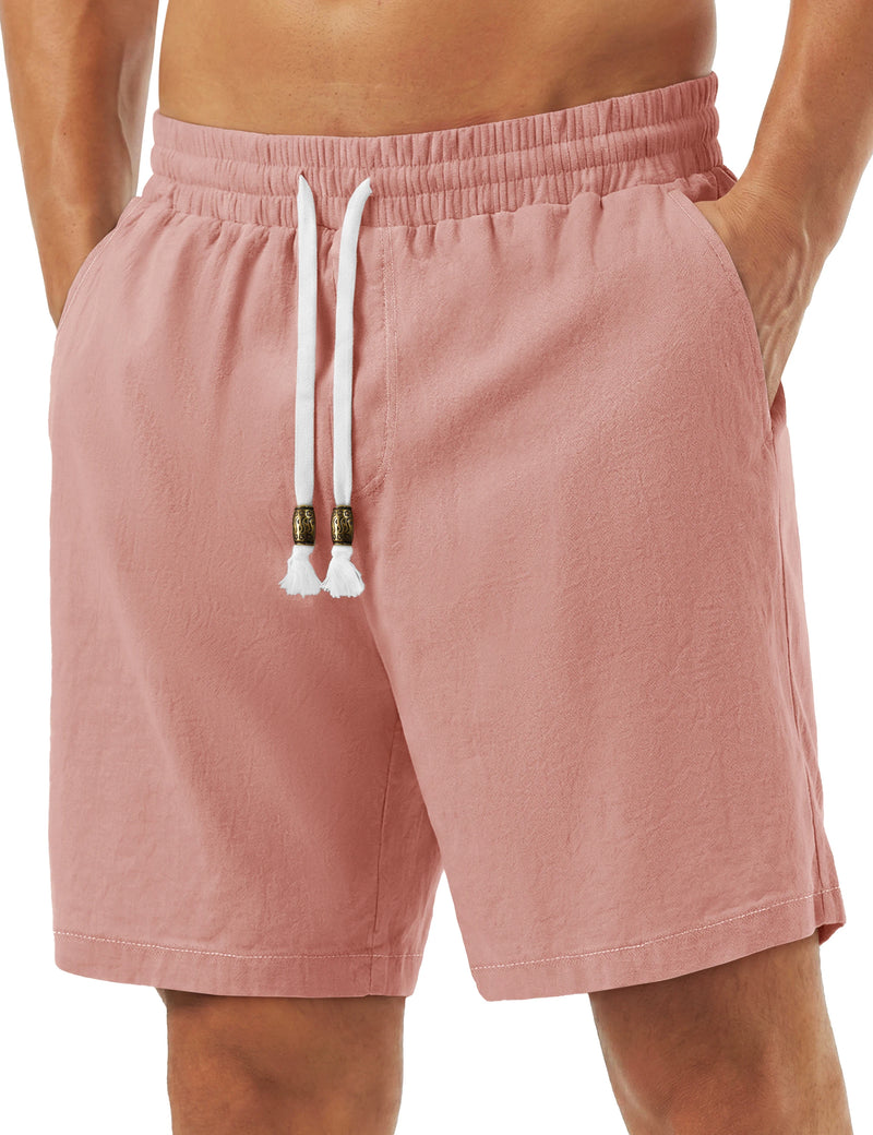 TACVASEN Men's Cotton Casual Shorts Loose Summer Beach Vacation Short Solid Pants with Deep Pockets Elastic Waist 7 Inch Inseam