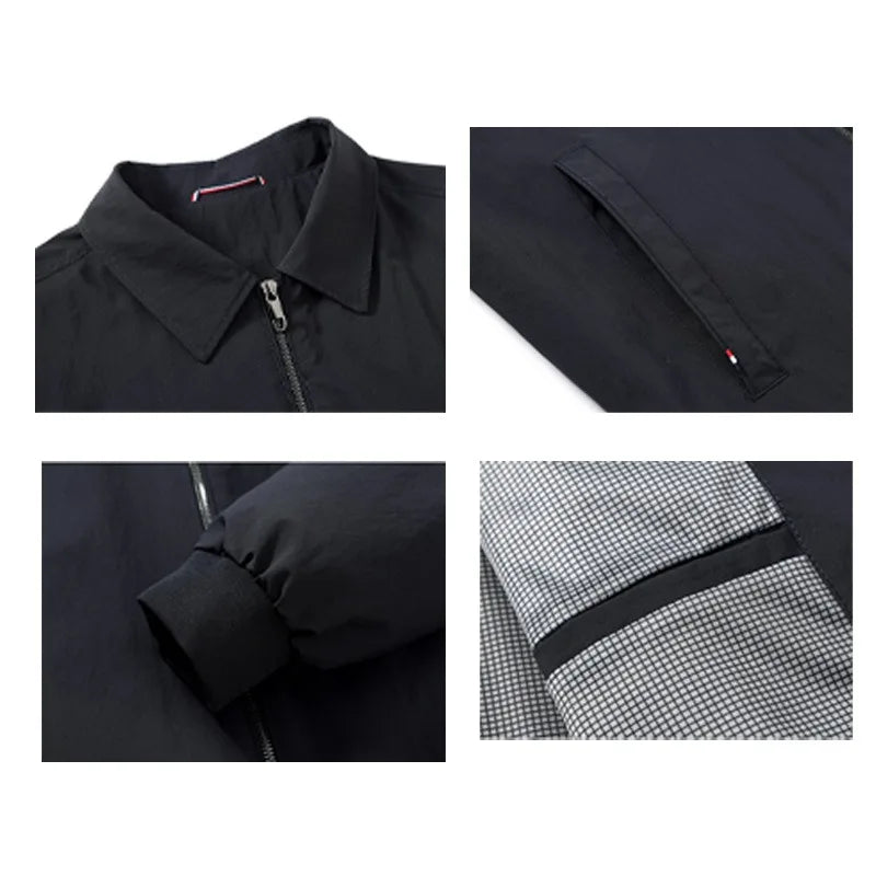 Men's Casual Turn-down Collar Jacket Lightweight Windproof Anti-Wrinkle Zip Front Spring Autumn Coat