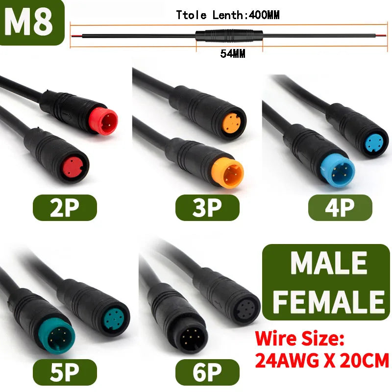 10Sets M6/M8 Multi-Pin Electric Butt Connector 2/3/4/5/6 Pin 20cm Cable Plug, Julet Style for Scooter, Motorcycle, EV Control