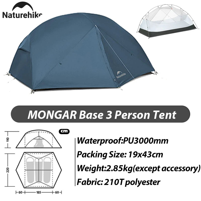 Naturehike New 2026 Mongar Base Outdoor Double Layer 210T 2/3Person Tent Ultra Light Hiking Waterproof Tent Outdoor Camping Tent