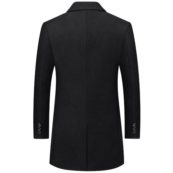 Men's Wool Trench Coats for Fall and Winter; Warm, Business-casual Long Jackets Available in Gray, Blue, and Black. 2027 New