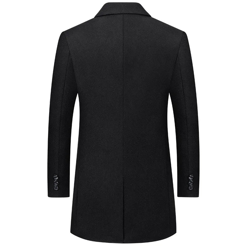 Men's Wool Trench Coats for Fall and Winter; Warm, Business-casual Long Jackets Available in Gray, Blue, and Black. 2027 New